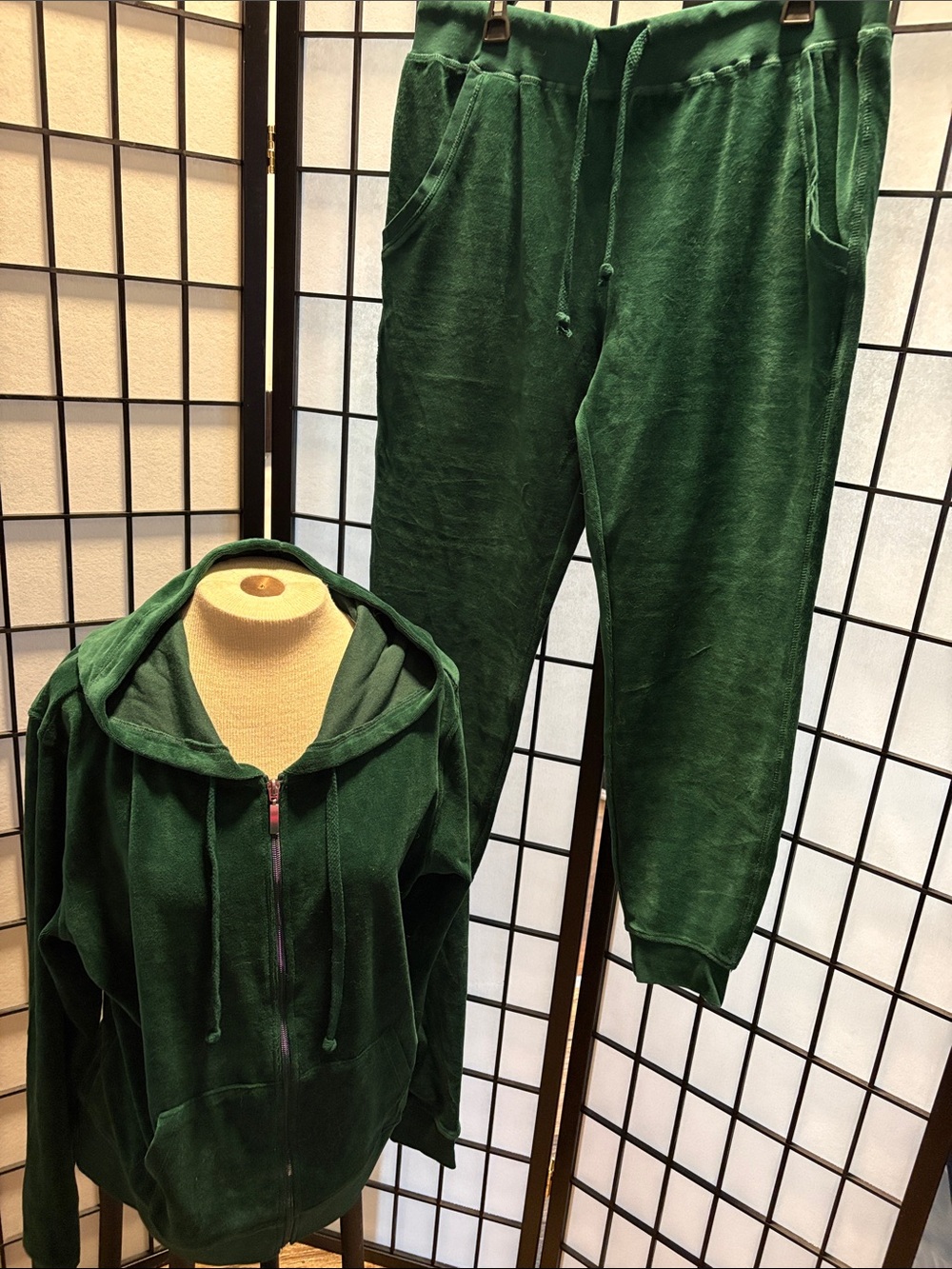 Dark Green Women's Velour Jogger Pants
